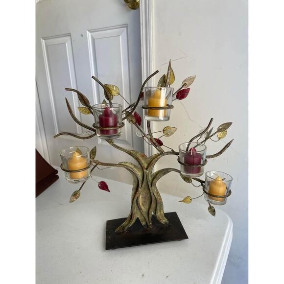 Metal Tree Votive with Candles - Picture 3 of 6